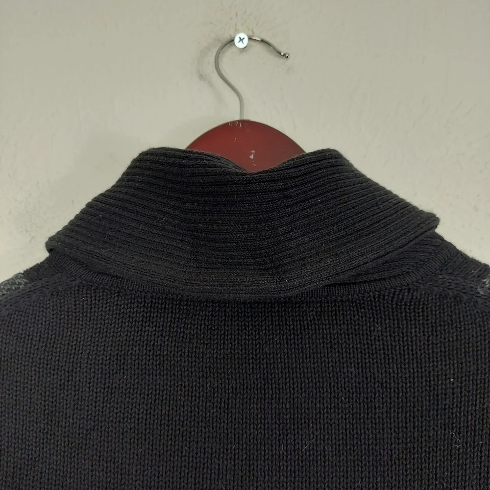 Tasso Elba Men's Size Large Zip-Front Cardigan Sweater Black Gray Plaid Pockets‎ - Picture 9 of 10